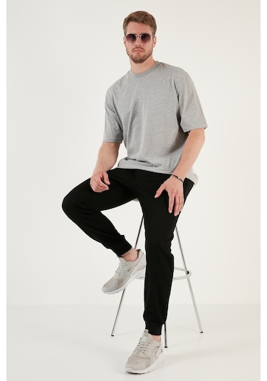 Buratti Pamuklu Oversize Bisiklet Yaka Basic Erkek T Shirt 5902365 Gri Melanj