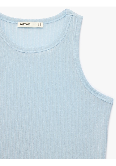 Koton Slim Fit Kolsuz Bisiklet Yaka Atlet A.mavi 6sak10304ek Açık Mavi