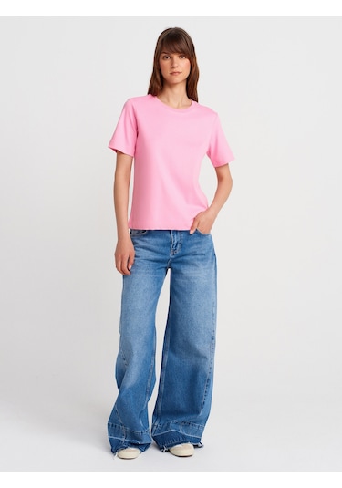Dilvin 31763 Bisiklet Yaka T-shirt-pembe Pembe