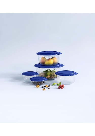Tupperware Kristalin Kase Servis Saklama Kabı Seti Gece Mavisi 5'li 275 ML + 450 ML + 1.1 L + 2.1 L + 3.5 L Gece Mavisi