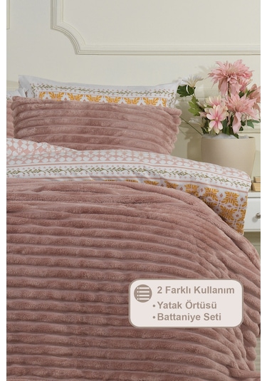Elart Mateo Battaniye Seti Tek Kişilik Wellsoft 2 Parça 180x240 Cm Gülkurusu Gülkurusu
