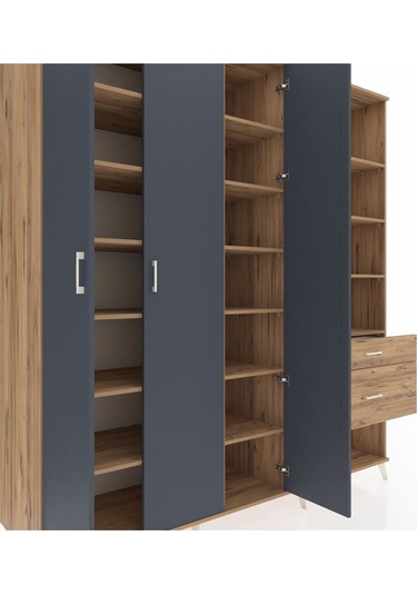 Kronos Dolap 16 Raflı 2 Çekmeceli 3 Kapaklı 220x59x243 Çam-antrasit/çam Antrasıt/atlas Çam