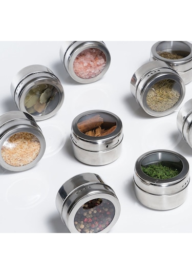 Paslanmaz Çelik Masa Üstü 9Lu Mıknatıslı Baharatlık Takımı Cin220 Gri