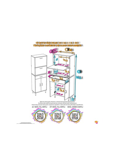 Modilayn Vio 80x163,4x32,5 Cm Yeni Çekmeceli, Kapaklı, Ekmeklikli, Çok Amaçlı Mutfak Dolabı. Beyaz