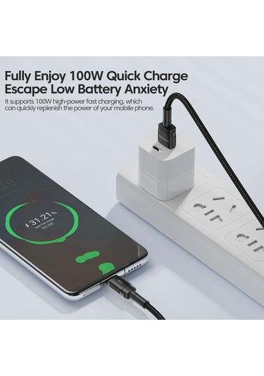 Mor Toocki 6a Usb C Tipi Kablo Xiaomi Poco Samsung Huawei 100 W Hızlı Şarj Şarj Cihazı Usb C Veri Kablosu C Tipi Kablo Realme İçin Oppo 2 M