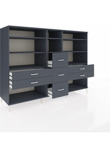 Kronos Dolap 8 Raflı 7 Çekmeceli 220x59x163 Antrasit-antrasit Antrasit-antrasit