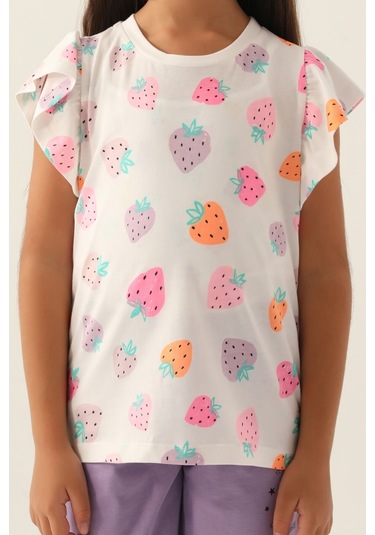 Rolypoly Strawberry Mor Kız Çocuk Kapri Takım 5274-42949 Krem - Lila