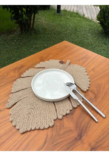 El Yapımı Jüt İp Yaprak Model Amerikan Servis- Supla Doğal, Leke Tutmaz Ve Rustik Sofra Aksesuarı Natural