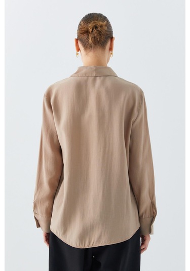 4628 Kadın Cep Detaylı Modal Gömlek Toprak Toprak