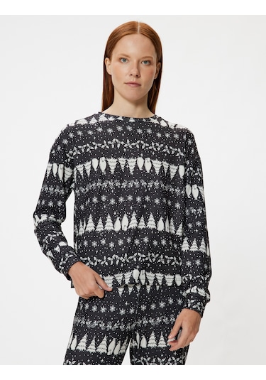 Koton Yılbaşı Temalı Pijama Üstü Baskılı Uzun Kollu Bisiklet Yaka Siyah Desenli 5wlk40007mk Siyah Koton Yılbaşı Temalı Pijama Üstü Baskılı Uzun Kollu Bisiklet Yaka Siyah Desenli 5wlk40007mk Siyah