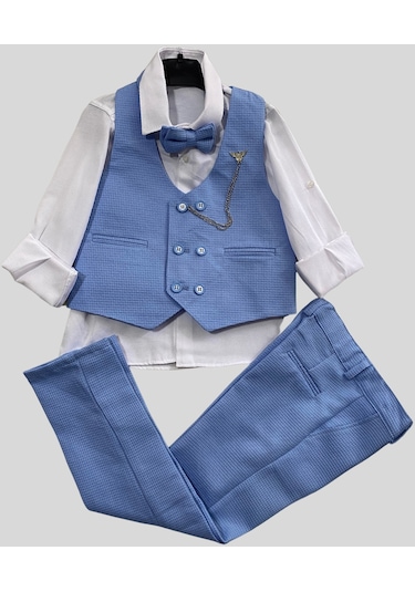 Matrix Yelekli Zincirli Erkek Çocuk Takım Elbise Bebe Mavi Bebek Mavisi