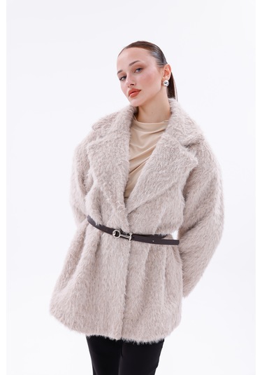 Kemer Detaylı-astarlı-düğmeli Kadın Kaban Bej