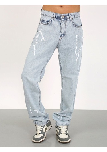 Baggy Şimsek Desenli Buz Mavi Jean-buz Mavi - 28 Buz Mavi