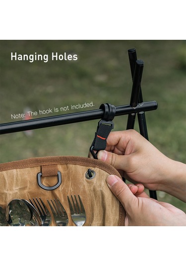 Neevoyu Mumlu Kumaş Çatal Bıçak Seti Çantası - 11 Parça Paslanmaz Çelik Kamp Ve Piknik Ekipmanı Sarı