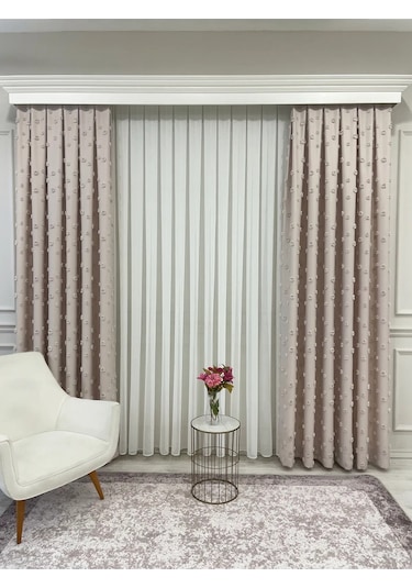 Brillant Carla Puffy Püsküllü Perde İstenilen Tüm Ölçülerde Bej Bej