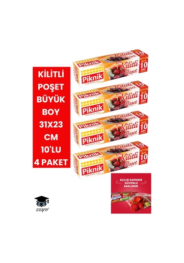 Kilitli Poşet Büyük Boy 31x23 Cm 10'lu 4 Paket