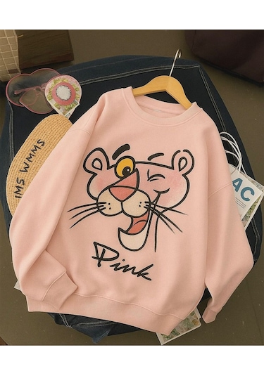 Benroma 3 İplik Penye Pink Baskılı Unisex Sweatshırt Pembe