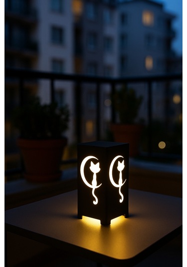 Hilal Ve Kedi Figürlü Kablolu Metal Gece Lambası Dekoratif Led Masa Lambası Hilalkedi