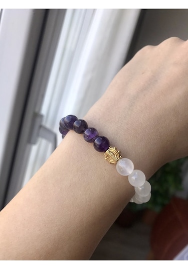 Ametist - Selenit Doğaltaş Bileklik Çok Renkli