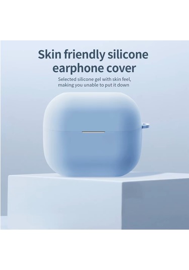 Huawei Freeclip 2 Kulaklık Uyumlu Mat Silikon Kılıf + Kanca Açık Mavi