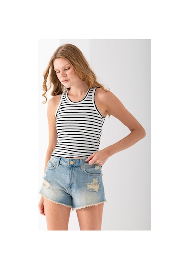 Giysa Kadın Bisiklet Yaka Çizgili Basic Body Siyah - 25510 Siyah