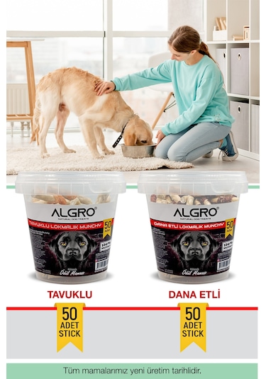 Algro Tavuk Göğüs Etli Lokmalık Munchy Stick 50 Adet 3 Kova