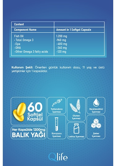 Qlife Omega 3 1200 Mg 60 Kapsül