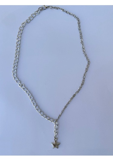 Yıldız Gümüş Rengi Zincir Kolye Unisex Zincir Kolye Pytkznckly245
