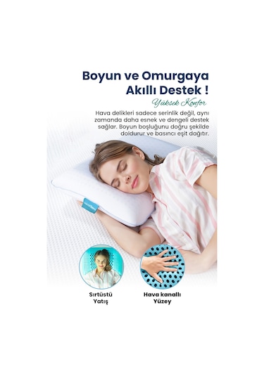 Viscofoam Air Terapi Hava Kanallı Ortopedik Yastık Visco Yastık Mavi 60x40x16cm