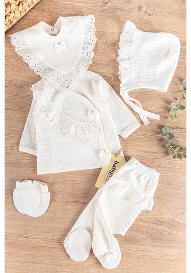 Fistolu Kendinden Desenli 5'li Kız Bebek Hastane Çıkışı Bebek Tak Çok Renkli