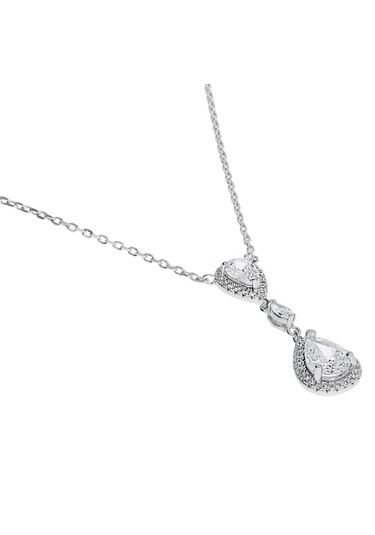 Kadın Sallantılı Damla Model Şık Gümüş Kolye Silver