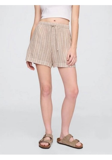 Gap 713422002 V-linen 4 In Easy Po Stripe Kadın Şort Haki