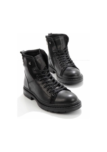 Siyah Hakiki Deri Erkek Bot & Bootie E02759253003 Siyah