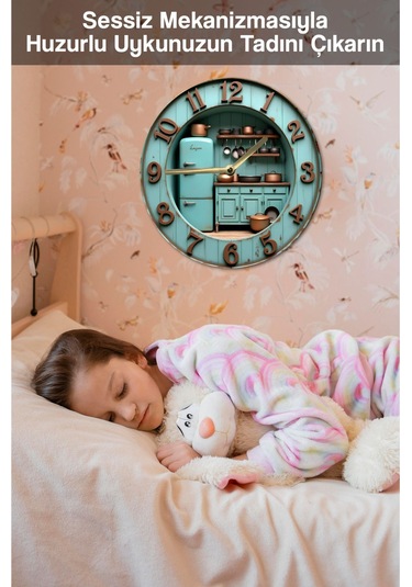 Retro Mutfak Temalı Çift Katmanlı Mdf Duvar Saati 33 Cm 3d Görünümlü 2d Hd Baskı Sdw361 Renkli