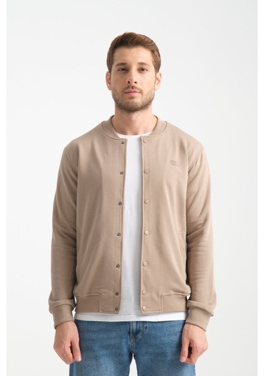 Shooter Sportswear Erkek Sweatshirt Düğmeli Ekru Standart Kalıp Vizon