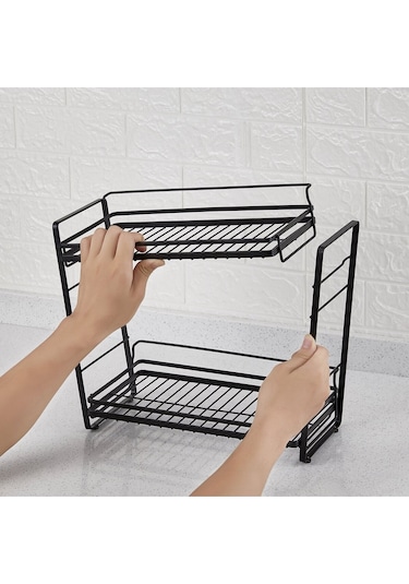 Bayev 2 Katlı Metal Mutfak-banyo Rafı - Toparlayıcı Raf Siyah