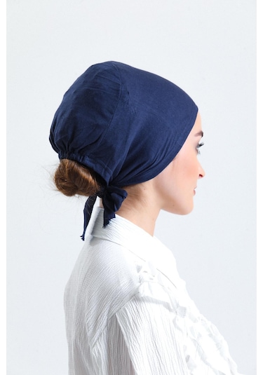 Lacivert Arkadan Bağlamalı Tesettür Bone Penye Kumaş Düz Bone 1011 02 Lacivert