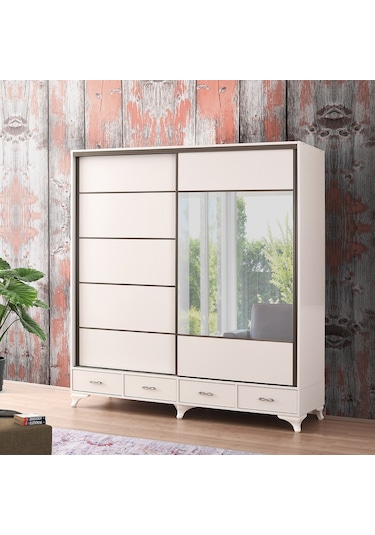 Beenal Mars Sürgülü Kapaklı Şifonyerli Gardırop 200 CM