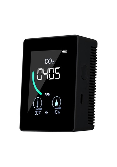 Ximistore9 Siyah Co2 Tespit Cihazı - Sicaklık Ve Nem Sensörü İle Gerçek Zamanlı Ölçüm, 4 Renkli Led Uyarı Sistemi