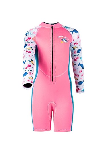Dalış Ve Yelken 2.5 Mm Tek Parça Uzun Kollu Çocuk Sıcak Mayo Kalınlaşmış Anti-soğuk Sörf Ve Şnorkel Şort Pembe