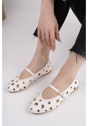 Muggo Misha Tek Bant Troklu Günlük Kadın Babet Beyaz