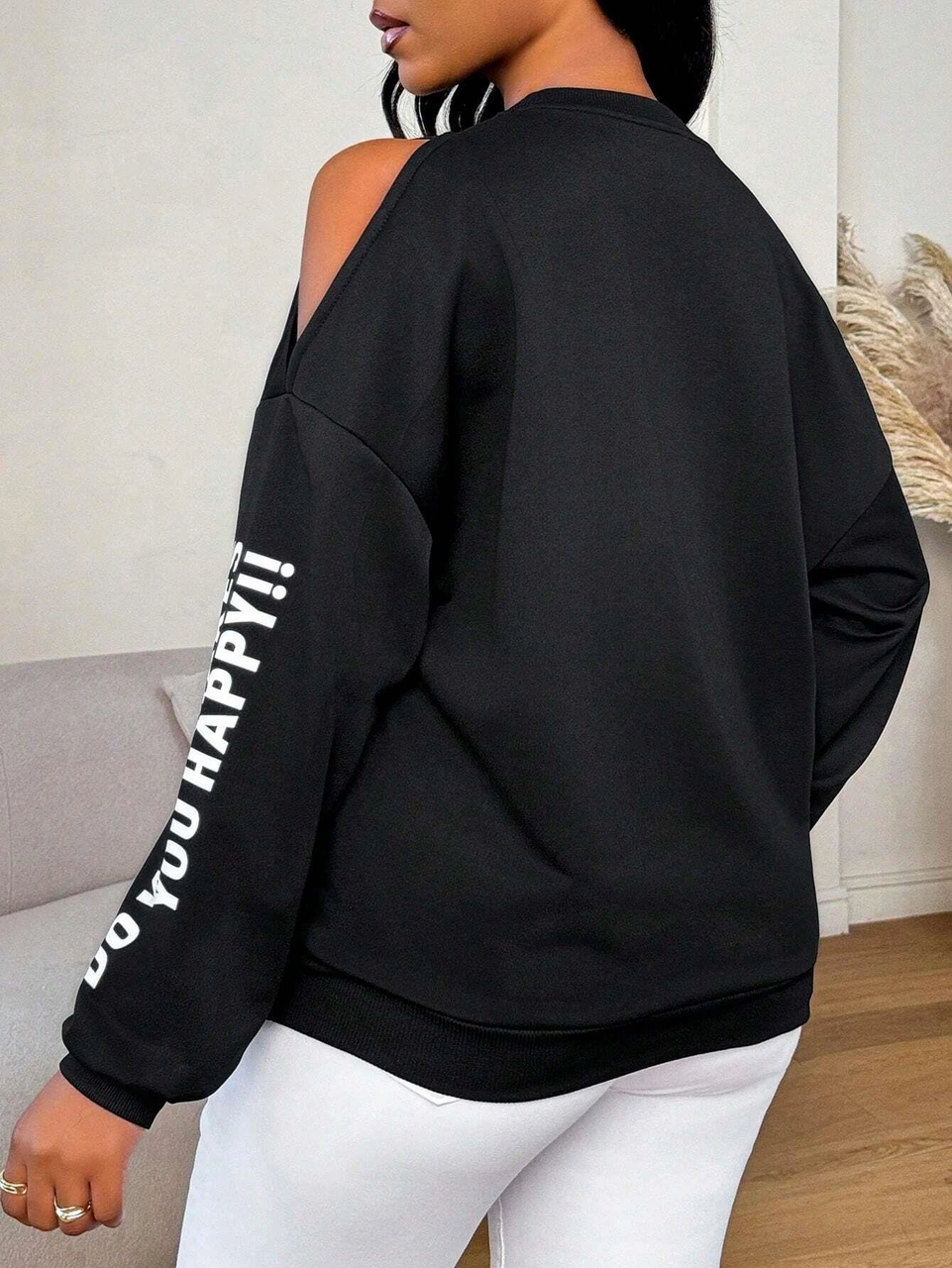 Premium 3 İplik Kumaş Siyah Sweatshirt Oversize Rahat Kalıp Siyah Minimal Baskılı Siyah