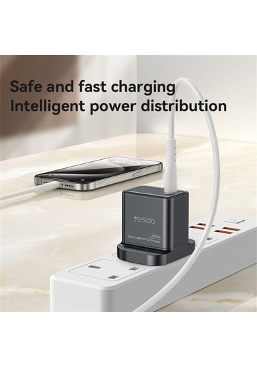 Tongxida Yesıdo Yc82 Pd 30w Hızlı Şarj Güç Adaptörü Type-c Tek Bağlantı Noktalı Gan Duvar Şarj Cihazı Siyah Mobil Cihazlar İçi Siyah