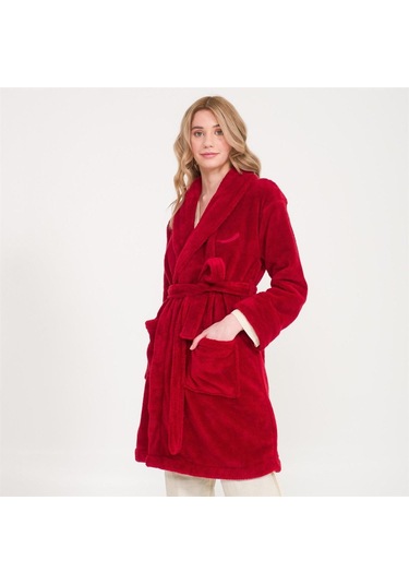 Kadın Welsoft Şal Yaka Polar Sabahlık Bordo