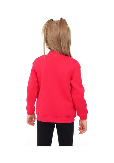 Toontoy Kız Çocuk Dik Yaka Fermuarlı Yarım Düşük Omuz Örme Hırka - 2 İplik Şardonlu Koyu Fuşya