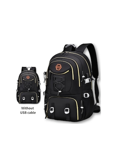 Topshop1 Siyah Siyah Oxford Sirt Cantasi Ayarlanabilir Askilar Coklu Cepler Genis Kapasiteli Usb Sarj Portlu Siyah