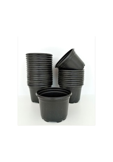 Katı Plastik Çiçek Saksısı 5 Adet 14'lük Üretim Saksısı Siyah