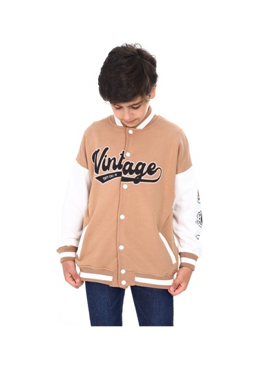 Toontoy Erkek Çocuk Baskılı Kolej Hırka Kahverengi