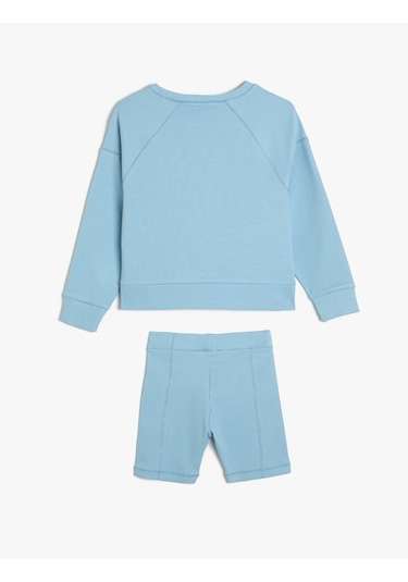Koton 2'li Takım Tayt Sweatshirt Slogan Baskılı Mavi 4skg10182ak Mavi