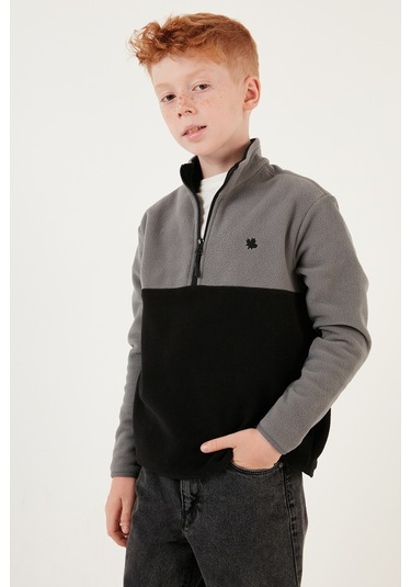Lela Yumuşak Dokulu Yarım Fermuarlı Renk Bloklu Dik Yaka Unisex Çocuk Polar 5905004 Gri-Siyah Lela Yumuşak Dokulu Yarım Fermuarlı Renk Bloklu Dik Yaka Unisex Çocuk Polar 5905004 Gri-Siyah